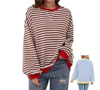 Genérico Commencu Women's Stripes Color Block Sweatshirts, Stripe Contrast Color Long-Sleeved Casual Loose Crew Pullover Top