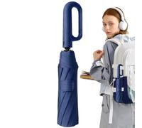 Genérico Compact Travel Umbrella - Windproof UV Shade for Outdoor Office | Fibra Rubber with Carabiner Handle, Automatic Open Close Design, Portable Folding Style, Strong Rain Protection, azul marino