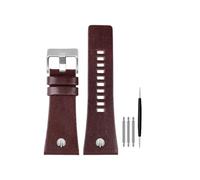 Genérico Compatible con correas de reloj Diesel for hombres, gran tamaño P-Olice 26MM 28MM 30MM 32MM Correa cuero genuino piel becerro negra y marrón(B dark brown silver,30mm)