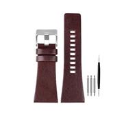 Genérico Compatible con correas de reloj Diesel for hombres, gran tamaño P-Olice 26MM 28MM 30MM 32MM Correa cuero genuino piel becerro negra y marrón(A dark brown silver,28mm)