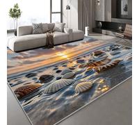 Genérico Conchas Junto Al Mar Alfombra Playa Puesta De Sol 120x160 cm salón Comedor Dormitorio Pasillo Suelo Grande Suave Antideslizante fácil Cuidado Cocina Alfombra de área de Pelo Grueso