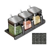 Genérico Condiment Jars - Glass Seasoning Storage Container Set, Keeps Salt, Sugar, and Spices Organized, Ideal for Kitchen Counter and Dining Use, Set of 3 with Easy Pour Lids Mini Spoons