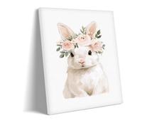 Genérico Conejo Con Corona De Flores Lienzo Impreso - Arte De Pared Floral | Tonos pasteles delicados y corona de flores para un punto focal suave en nurseries y salones