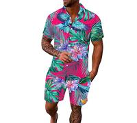 Genérico Conjunto Camisas Hombre Completo Suave Delgada Comodidad Camisa De Playa Verano De Disfraces Hawaiana Conjuntos Tropical Casual Botón