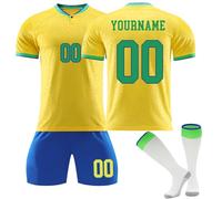 Genérico Conjunto Camiseta Fútbol Niños Brasil Camiseta Personalizada Equipo Nacional con Nombre y Número + Short + Calcetines,Regalo Ideal para Entrenamiento y Fútbol