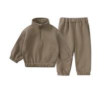 Genérico Conjunto de 2 piezas de chándal de polar grueso para niños y niñas, sudadera de manga larga con cremallera de un cuarto, cuello alto y pantalones deportivos (Khaki, 12-24 Months)