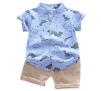 Generico Conjunto de 2 piezas de ropa de bebé elástico a juego de ropa de verano casual ligero transpirable unisex camisa manga corta y pantalones cortos cómodos suave ropa de playa, turquesa, 24