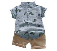 Generico Conjunto de 2 piezas de ropa de bebé elástico a juego de ropa de verano casual ligero transpirable unisex camisa manga corta y pantalones cortos cómodos suave ropa de playa, gris, 3 años