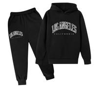 Genérico Conjunto de 2 piezas de sudadera con capucha y pantalones deportivos unisex con estampado de letras para niños y niñas (Black, 11-12Years)