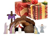 Genérico Conjunto de Belén,Religiosos de Escritorio | Belén Navideño De Madera Cristiana con Tumba De Jesús,para Bandeja Estantería Mesa de Noche Iglesia Adulto Familia Fiestas Navideñas