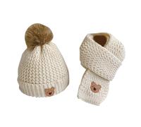 Genérico Conjunto de bufanda y gorro interior de algodón para invierno, gorro de lana para niño y niña de 3 a 12 años, dos conjuntos (Beige, One Size)