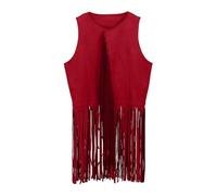 Genérico Conjunto de chaleco de vaquero occidental de los años 60 y 70 para niña, traje de hippie con flecos y borlas, disfraz de fiesta de cosplay Top Manga Larga Deporte (Red, 3-4 Years)