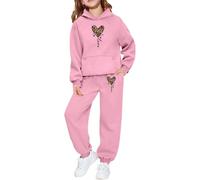 Genérico Conjunto de chándal con capucha para niña, estampado de leopardo y diseño de corazón, forro polar suave con bolsillos, ideal para uso diario y juegos al aire libre (2-3 Years)