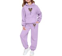Genérico Conjunto de chándal con capucha para niña, estampado de leopardo y diseño de corazón, forro polar suave con bolsillos, ideal para uso diario y juegos al aire libre (Purple, 2-3 Years)