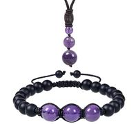Genérico Conjunto de Collar y Pulsera con Colgante de Cuentas de Cristal para Hombre y Mujer,Collar de Piedra Natural con Curación Reiki,Pulsera Trenzada,Joyería Energética,Regalo de Amatista.