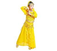 Genérico Conjunto de Danza para Niñas 2026, Estilo Étnico Indio, Traje de Danza del Vientre para Espectáculos y Fiestas, Falda y Top de Tul (Yellow, 9-10 Years)