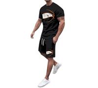 Generico Conjunto de esponja de verano para hombre, ajuste regular, camisa de manga corta con cremallera y pantalones largos, ropa de playa, Negro , L