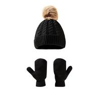 Genérico Conjunto de Guantes y Sombrero para niños Manoplas con Forro Polar de Punto Bufanda de Cuello para niñas y niños pequeños (Black, One Size)