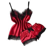 Generico Conjunto de lencería sexy para mujer, de encaje, elegante, con perlas, rojo, M