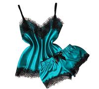 Generico Conjunto de lencería sexy para mujer, de encaje, elegante, con perlas, Verde, XXL