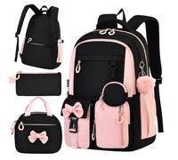 Genérico Conjunto De Mochila Con laz-o Para Niñas, Bolso Escolar Con Bolsa | Conjunto De Mochila De 3 Piezas, Bolso Escolar, Bolsa Para El Almuerzo, Estuche Para Lápices, Tamaño De 32x16x47 Cm