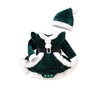 Genérico Conjunto de mono navideño de polar de manga larga para niñas pequeñas, vestido y gorro para recién nacidas