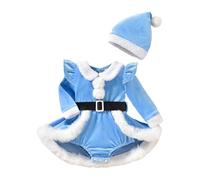 Genérico Conjunto de mono navideño de polar de manga larga para niñas pequeñas, vestido y gorro para recién nacidas