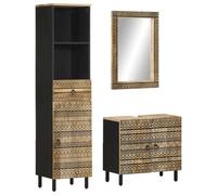 Genérico Conjunto de Muebles de baño 3 Piezas Madera Maciza de Mango,Conjuntos de Muebles,Muebles de baño-3310130