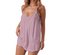 Genérico Conjunto de pantalones cortos ligeros para mujer top sin mangas con bolsillos traje informal versátil ideal para uso diario y actividades de ocio durante toda temporada (Light Purple, S)