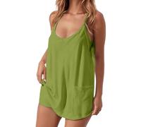 Genérico Conjunto de pantalones cortos ligeros para mujer top sin mangas con bolsillos traje informal versátil ideal para uso diario y actividades de ocio durante toda temporada (Green, L)