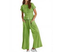 Genérico Conjunto de Pantalones harén de Cintura Media Informales de Estilo británico para Primavera y Verano para Mujer (Green, S)