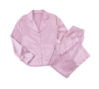 Genérico Conjunto de Pijama clásico de Seda Satinada con Botones para Mujer (Purple, M)