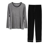 Genérico Conjunto De Pijama Hombre - Pijamas De Hombre Invierno Conjunto de Pijama de Manga Larga y pantalón para Hombre Traje de Estar por casa Fino para Primavera y otoño (Black XXL)