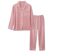 Generico Conjunto de pijama mujer invierno casual mujer pijama Nosotros de noche a rayas 2 piezas entrenamiento deportivo y pantalones pijama camisa de noche color liso perfecto para los meses fríos