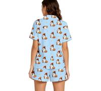 Genérico Conjunto de Pijama para Mujer con Cuello Solapa, Camiseta de Manga Corta y Pantalones Cortos, Estampado de Fantasmas para Halloween, Ropa de hogar cómoda para Descanso en casa
