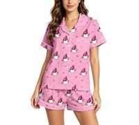 Genérico Conjunto de Pijama para Mujer con Cuello Solapa, Camiseta de Manga Corta y Pantalones Cortos, Estampado de Fantasmas para Halloween, Ropa de hogar cómoda para Descanso en casa