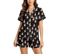 Genérico Conjunto de Pijama para Mujer con Cuello Solapa, Camiseta de Manga Corta y Pantalones Cortos, Estampado de Fantasmas para Halloween, Ropa de hogar cómoda para Descanso en casa