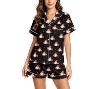 Genérico Conjunto de Pijama para Mujer con Cuello Solapa, Camiseta de Manga Corta y Pantalones Cortos, Estampado de Fantasmas para Halloween, Ropa de hogar cómoda para Descanso en casa