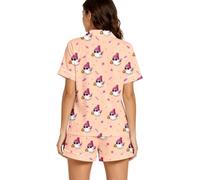 Genérico Conjunto de Pijama para Mujer con Cuello Solapa, Camiseta de Manga Corta y Pantalones Cortos, Estampado de Fantasmas para Halloween, Ropa de hogar cómoda para Descanso en casa