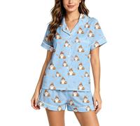 Genérico Conjunto de Pijama para Mujer con Cuello Solapa, Camiseta de Manga Corta y Pantalones Cortos, Estampado de Fantasmas para Halloween, Ropa de hogar cómoda para Descanso en casa