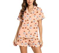 Genérico Conjunto de Pijama para Mujer con Cuello Solapa, Camiseta de Manga Corta y Pantalones Cortos, Estampado de Fantasmas para Halloween, Ropa de hogar cómoda para Descanso en casa