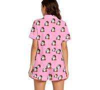 Genérico Conjunto de Pijama para Mujer con Cuello Solapa, Camiseta de Manga Corta y Pantalones Cortos, Estampado de Fantasmas para Halloween, Ropa de hogar cómoda para Descanso en casa