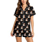Genérico Conjunto de Pijama para Mujer con Cuello Solapa, Camiseta de Manga Corta y Pantalones Cortos, Estampado de Fantasmas para Halloween, Ropa de hogar cómoda para Descanso en casa
