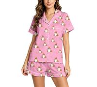 Genérico Conjunto de Pijama para Mujer con Cuello Solapa, Camiseta de Manga Corta y Pantalones Cortos, Estampado de Fantasmas para Halloween, Ropa de hogar cómoda para Descanso en casa