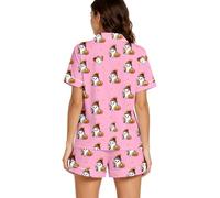 Genérico Conjunto de Pijama para Mujer con Cuello Solapa, Camiseta de Manga Corta y Pantalones Cortos, Estampado de Fantasmas para Halloween, Ropa de hogar cómoda para Descanso en casa