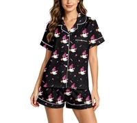 Genérico Conjunto de Pijama para Mujer con Cuello Solapa, Camiseta de Manga Corta y Pantalones Cortos, Estampado de Fantasmas para Halloween, Ropa de hogar cómoda para Descanso en casa