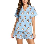 Genérico Conjunto de Pijama para Mujer con Cuello Solapa, Camiseta de Manga Corta y Pantalones Cortos, Estampado de Fantasmas para Halloween, Ropa de hogar cómoda para Descanso en casa
