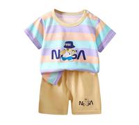 Genérico Conjunto de Pijama para niñas y niños Infantil Ropa Dormir Descanso clásica Suave Manga Corta Top Pantalones Pijamas Clásicos Lounwear 2 Piezas Primavera Verano