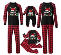 Genérico Conjunto de Pijamas Familiares Navideños de Dos Piezas con Diseño de Reno Top Blanco y Pantalón a Cuadros Rojo Negro para Padres e Hijos03