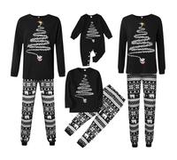 Genérico Conjunto de Pijamas Familiares Navideños de Dos Piezas con Diseño de Reno Top Blanco y Pantalón a Cuadros Rojo Negro para Padres e Hijos01